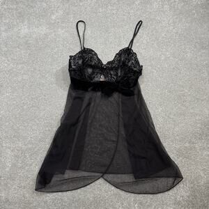 Victorias Secret NWT Slip Dress Black Babydoll Chemise Bow Sz Med Lace Coquette